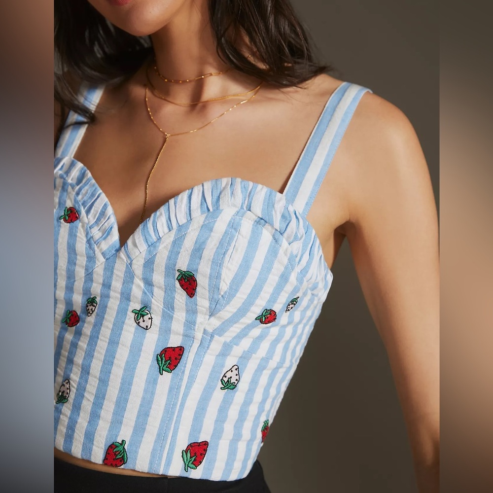 Maeve by Anthropologie Striped Embroidered Strawberry Cami